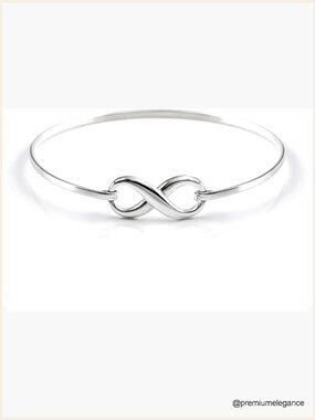 925 Sterling Silver Infinity Bangle Bracelet Hook Clasp Solid Silver Jewelry